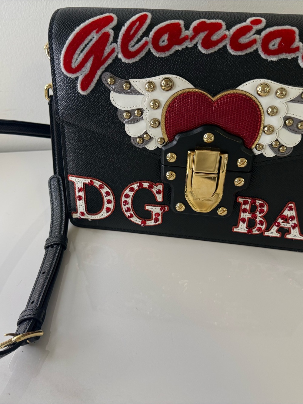 Dolce & Gabbana Lucia Glorious DG Patch Embellished Leather Shoulder Bag - Picture 3 of 11